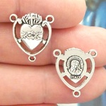Silver Sacred Heart Rosary Centerpiece in Pewter