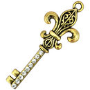 Gold Key Charm with Fleur De Lis Design in Pewter