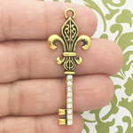 Key Charms Wholesale with Fleur De Lis Design in Gold Pewter