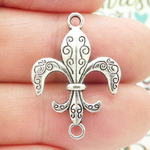 Fleur De Lis Charm Bracelet Connector in Silver Pewter