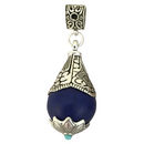 Lapis Lazuli Teardrop Pendant with Ornate Silver Pewter Cone and Turquoise Bead