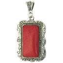 Rectangle Red Jasper Pendant in Silver Pewter with Southwest Design