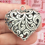 Silver Filigree Heart Pendants Wholesale in Pewter