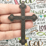 Copper Cross Pendants Wholesale with Beaded Design in Pewter
