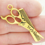 Hair Stylist Charms for Crafts in Gold Pewter