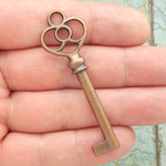 Copper Key Pendants for Jewelry Making in Pewter with Heart