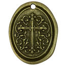 Oval Bronze Cross Medallion Pendant in Pewter