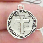 Hammered Cross Charms Wholesale Silver Medallion in Pewter