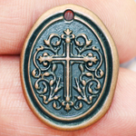 Cross Medallion Pendant in Pewter Copper Pewter