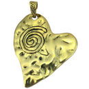 Gold Hammered Heart Pendant with Spiral in Pewter