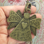 Bronze Angel Pendant with Heart in Pewter