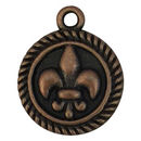 Copper Fleur De Lis Charm in Pewter with Rope Edge