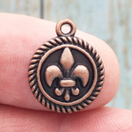 Copper Fleur De Lis Charm in Pewter with Rope Edge