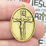 I am a Catholic Please Call a Priest Medal with Crucifix in Gold Pewter