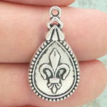 Teardrop Silver Fleur De Lis Pendant in Pewter