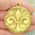 Hammered Gold Fleur De Lis Pendant for Jewelry Making in Pewter