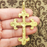 Gold Hammered Cross Pendant in Pewter