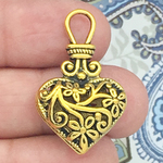 Filigree Gold Heart Pendant in Pewter