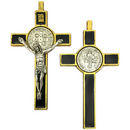 Gold Crucifix Cross Pendant with Silver St Benedict Medal in Pewter
