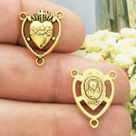 Gold Sacred Heart Rosary Centerpiece Parts in Pewter