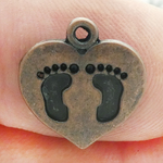 Baby Footprint Charms in Heart Copper Pewter