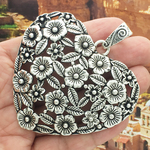 Flower Heart Pendant Silver Pewter