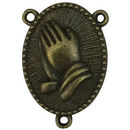 Praying Hands Charm Bronze Rosary Center in Pewter