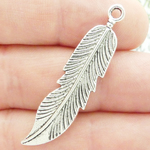Silver Feather Charms Wholesale Medium in Pewter