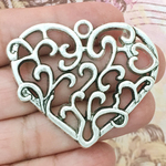Silver Filigree Heart Pendant in Pewter Large