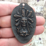 Copper Indian Chief Charm Pendant in Pewter