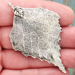 Silver Leaf Charm Pendant in Pewter Large