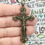 Ornate Bronze Crucifix Pendant Necklace in Pewter