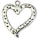 Hammered Silver Open Heart Charm Pendant in Pewter