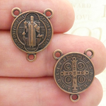 Copper St Benedict Medal Rosary Center in Pewter