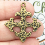 Bronze Fleur de Lis Cross Pendants Wholesale in Hammered Pewter