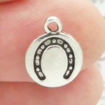 Silver Horseshoe Charms Wholesale Disk in Pewter Small