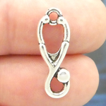 Silver Stethoscope Charm Medical Pendant in Pewter 