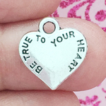 Affirmation Charm Heart Pendant in Silver Pewter