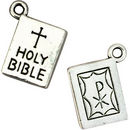 Holy Bible Charm Pendant with Cross in Pewter