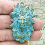 Gold Indian Chief Pendants Wholesale in Turquoise Oxidized Pewter