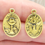 First Holy Communion Charm with Holy Spirit in Gold Pewter