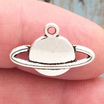 Saturn Planet Charm in 3D Silver Pewter 