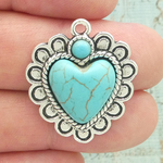 Turquoise Heart Pendants Wholesale in Silver Pewter