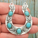 Turquoise Horseshoe Pendants Bulk in Silver Pewter