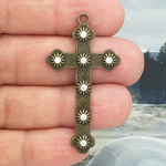 Cross Pendants Bulk with Crystals in Bronze Pewter