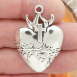 Silver Sacred Heart Charm in Pewter