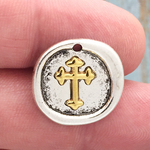 Disk Gold Cross Charm Silver Pewter