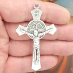 St Benedict Crucifix Pendant Silver Pewter