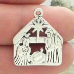 Nativity Charms Silver Pewter Christmas Manger