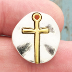 Silver Disk with Gold Cross Charm Pewter